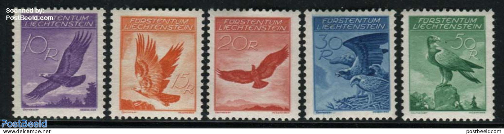 Liechtenstein 1934 Airmail Definitives, Eagle 5v, Mint NH, Nature - Birds - Birds Of Prey - Ongebruikt