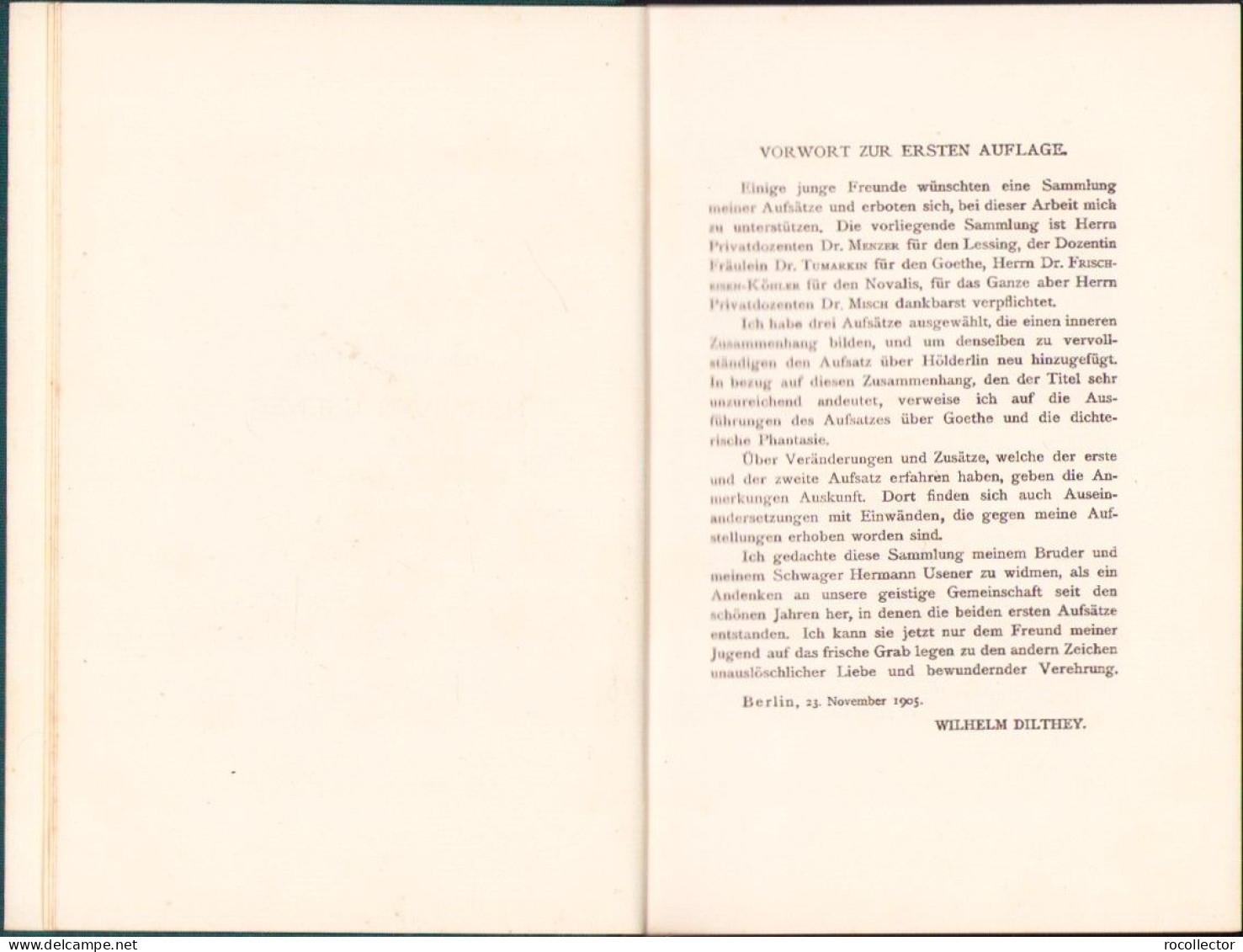 Das Erlebnis Und Die Dichtung Lessing Goethe Novalis Hölderlin Von Wilhelm Dilthey 1929 C3866N - Livres Anciens