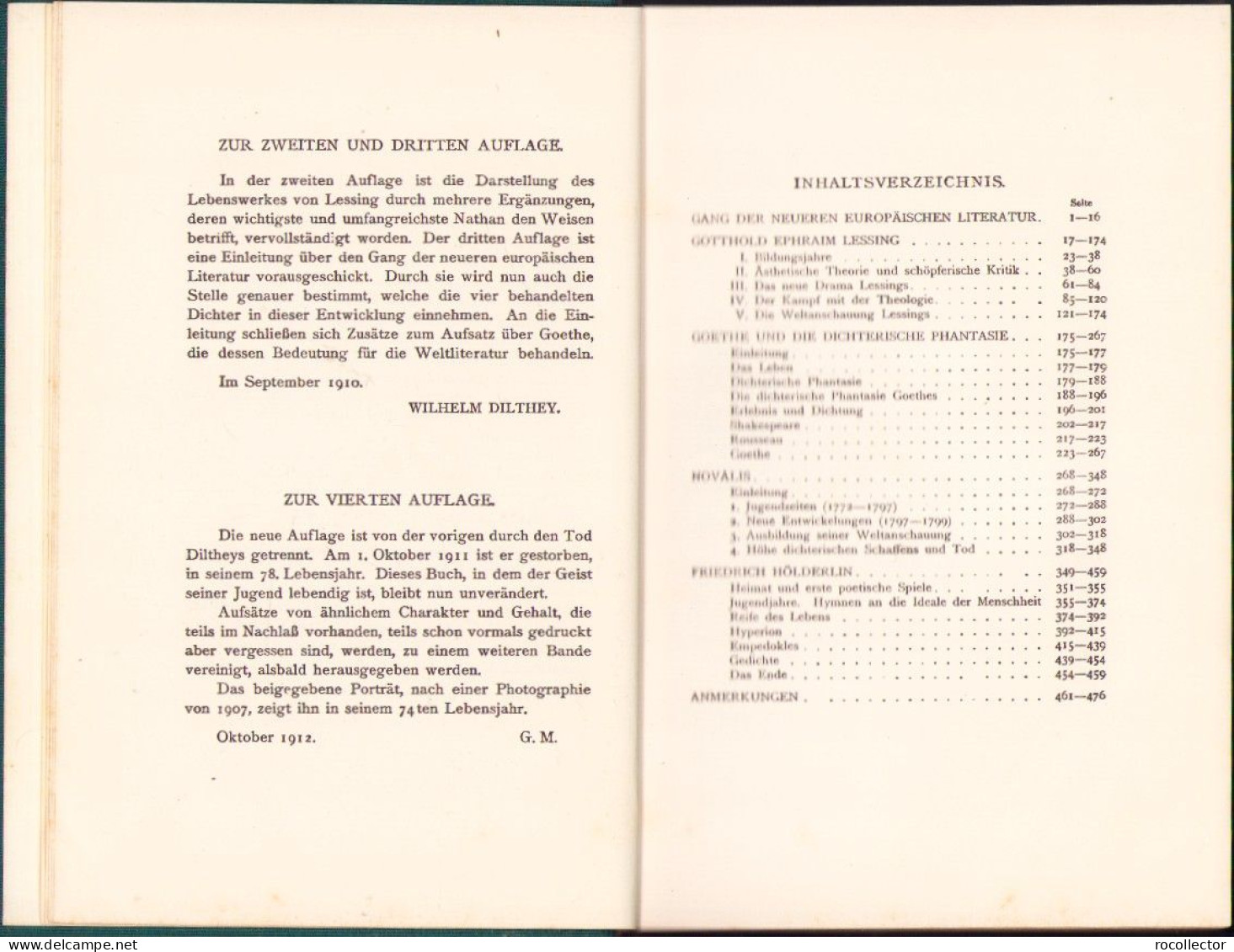 Das Erlebnis Und Die Dichtung Lessing Goethe Novalis Hölderlin Von Wilhelm Dilthey 1929 C3866N - Livres Anciens
