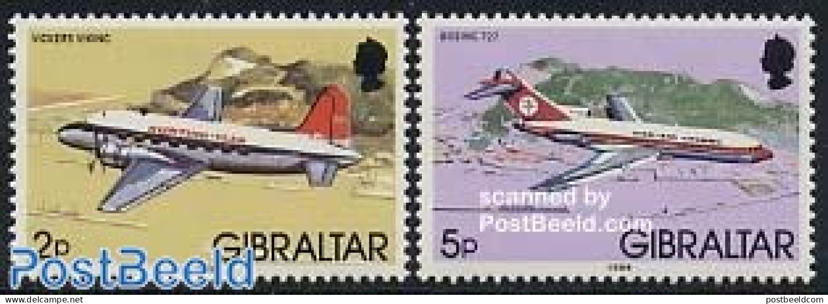 Gibraltar 1986 Definitives 2v, Aeroplanes With Year 1986, Mint NH, Transport - Aircraft & Aviation - Airplanes