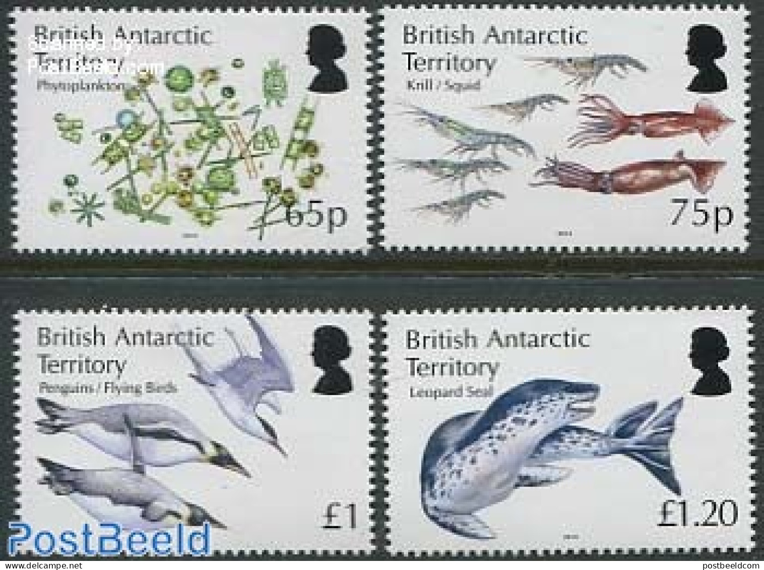 British Antarctica 2014 Food Chain 4v, Mint NH, Nature - Penguins - Sea Mammals - Shells & Crustaceans - Marine Life