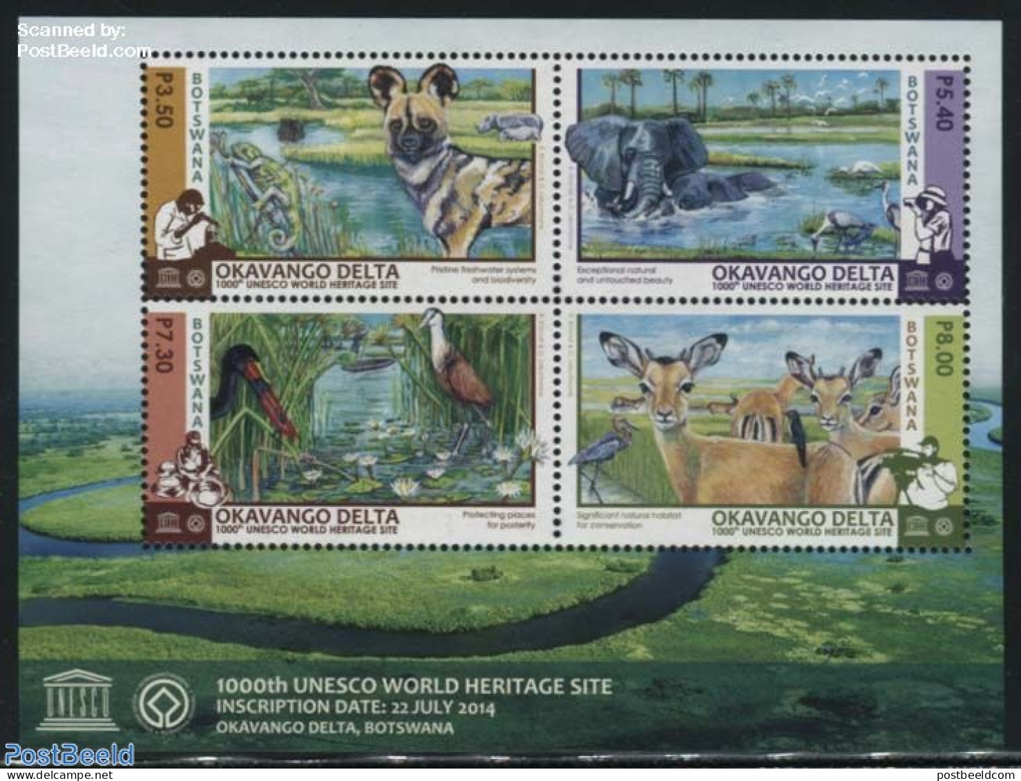 Botswana 2015 Okavango Delta S/s, Mint NH, History - Nature - Transport - Unicef - World Heritage - Animals (others & .. - Ships
