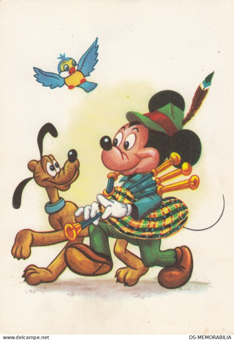 Disney - Mickey Mouse W Bag Pipes & Pluto Old Postcard 1965 - Autres & Non Classés