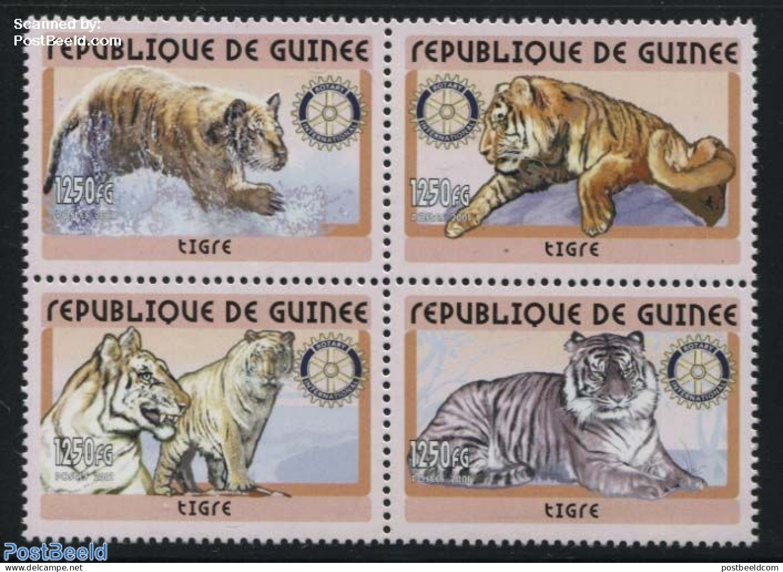 Guinea, Republic 2001 Tigers 4v [+], Mint NH, Nature - Various - Animals (others & Mixed) - Cat Family - Rotary - Rotary Club