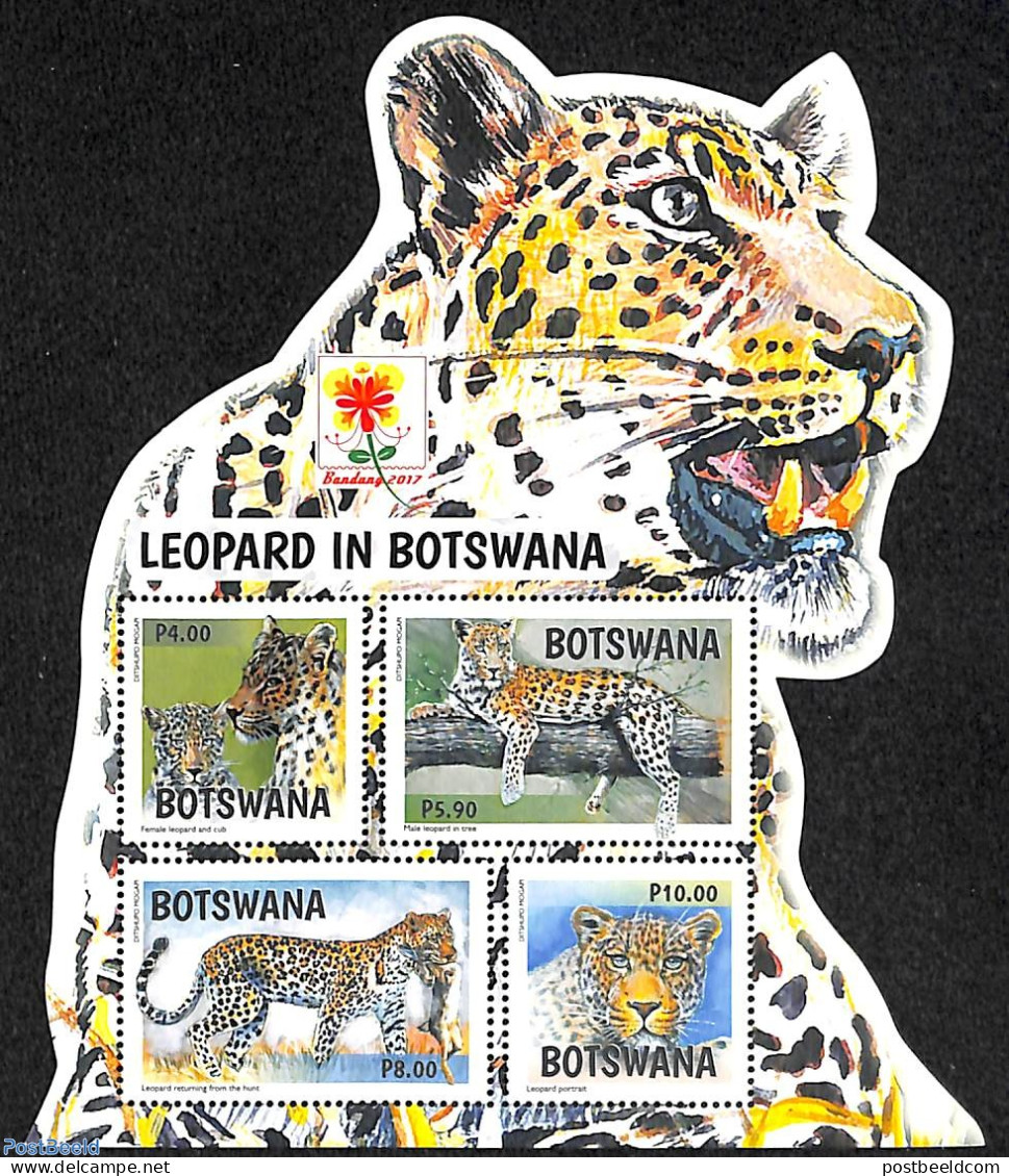 Botswana 2017 Leopard In Botswana, Bandung 2017 Logo On Border S/s, Mint NH, Nature - Cat Family - Philately - Wild Ma.. - Botswana (1966-...)
