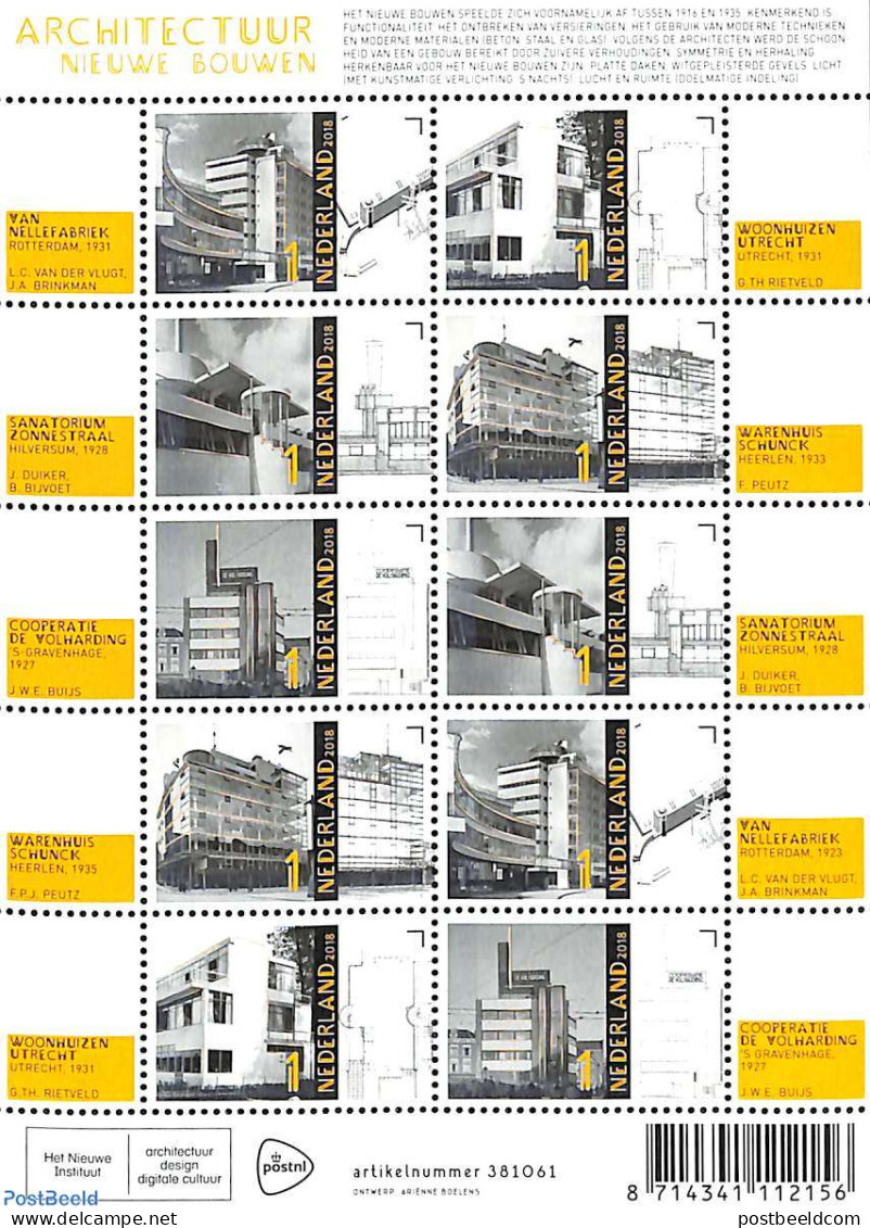 Netherlands 2018 Modern Architecture M/s, Mint NH, Art - Modern Architecture - Unused Stamps