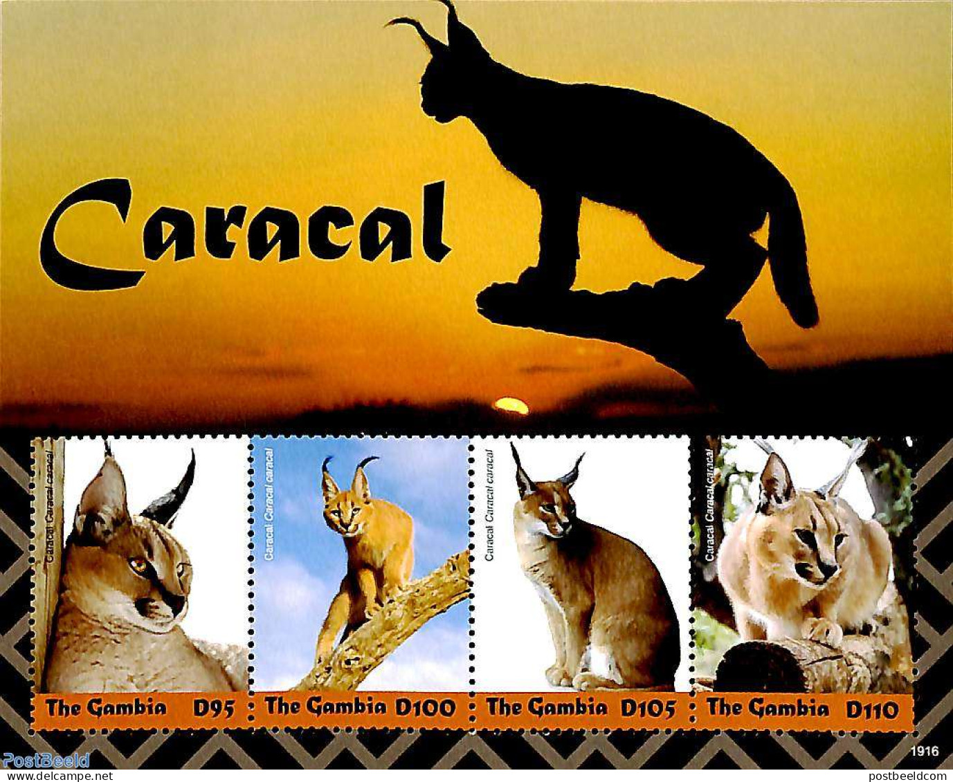Gambia 2019 Caracal 4v M/s, Mint NH, Nature - Cat Family - Gambia (...-1964)
