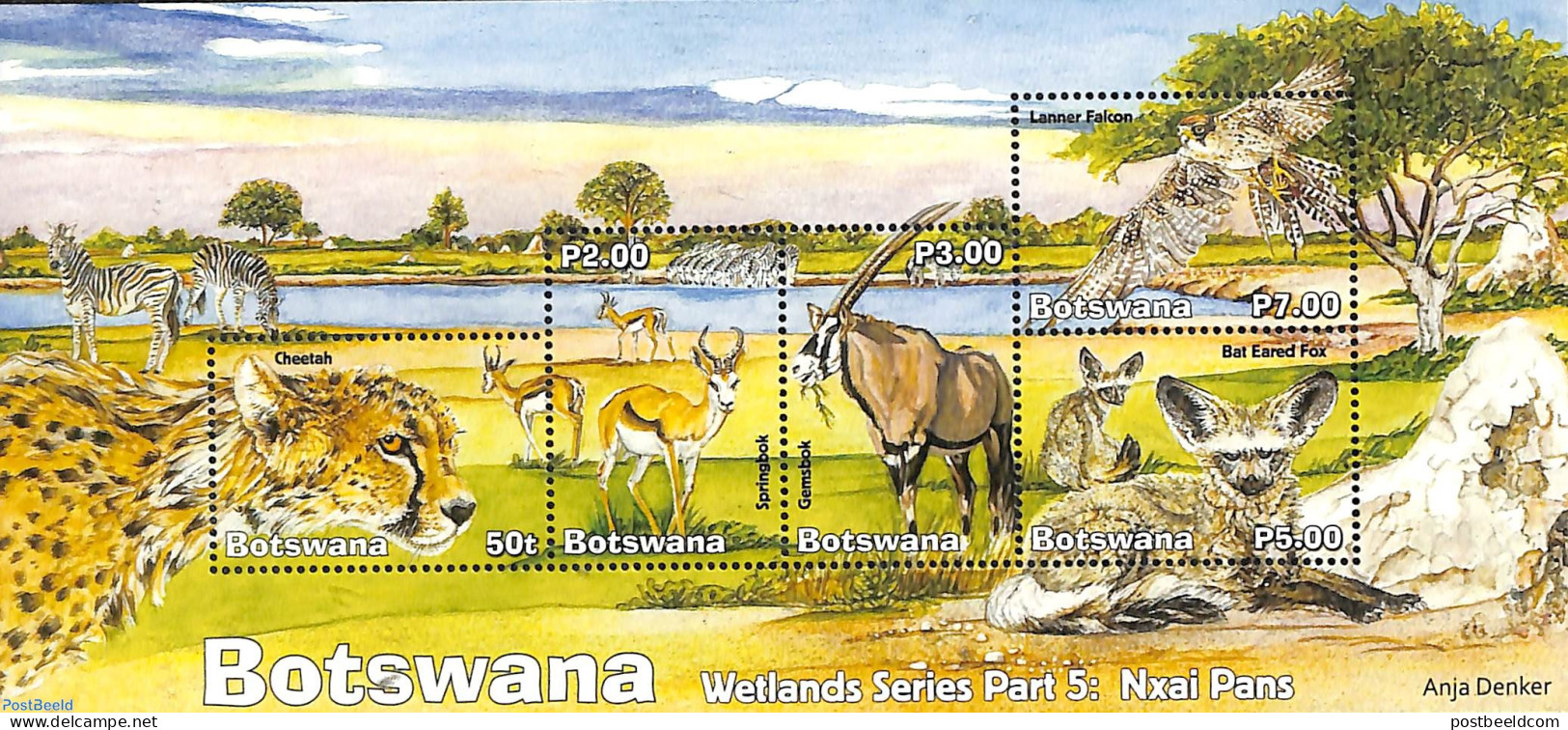 Botswana 2019 Wetlands S/s, Mint NH, Nature - Animals (others & Mixed) - Birds - Birds Of Prey - Cat Family - Zebra - .. - Botswana (1966-...)