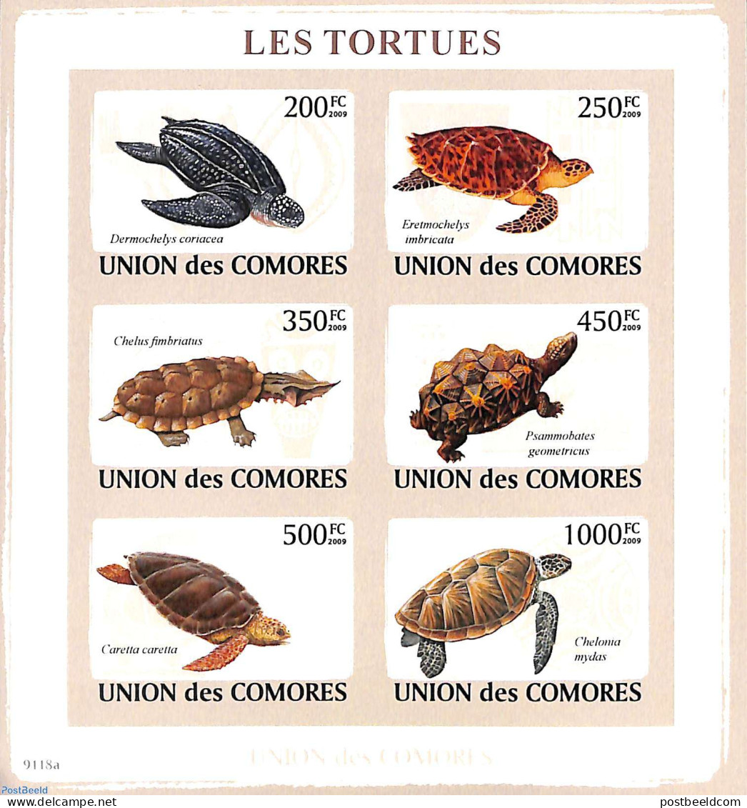 Comoros 2009 Turtles 6v M/s, Imperforated, Mint NH, Nature - Turtles - Komoren (1975-...)