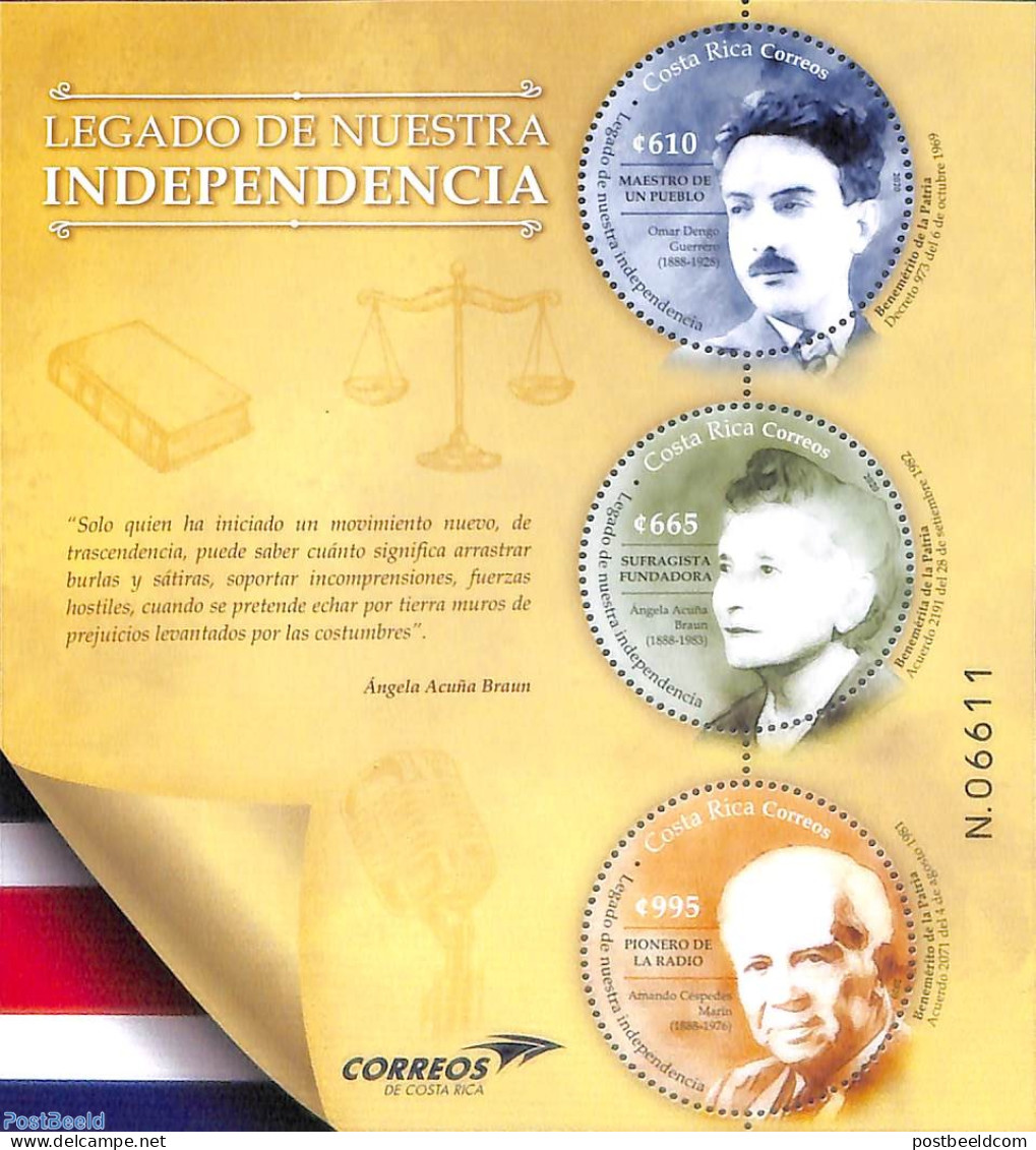 Costa Rica 2020 Independence S/s, Mint NH, Various - Round-shaped Stamps - Costa Rica