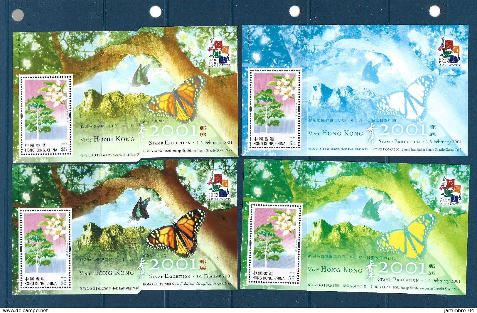 2001 HONG KONG BF 79-82** Expo Philatélique, Fleur, Papillons - Blocks & Kleinbögen