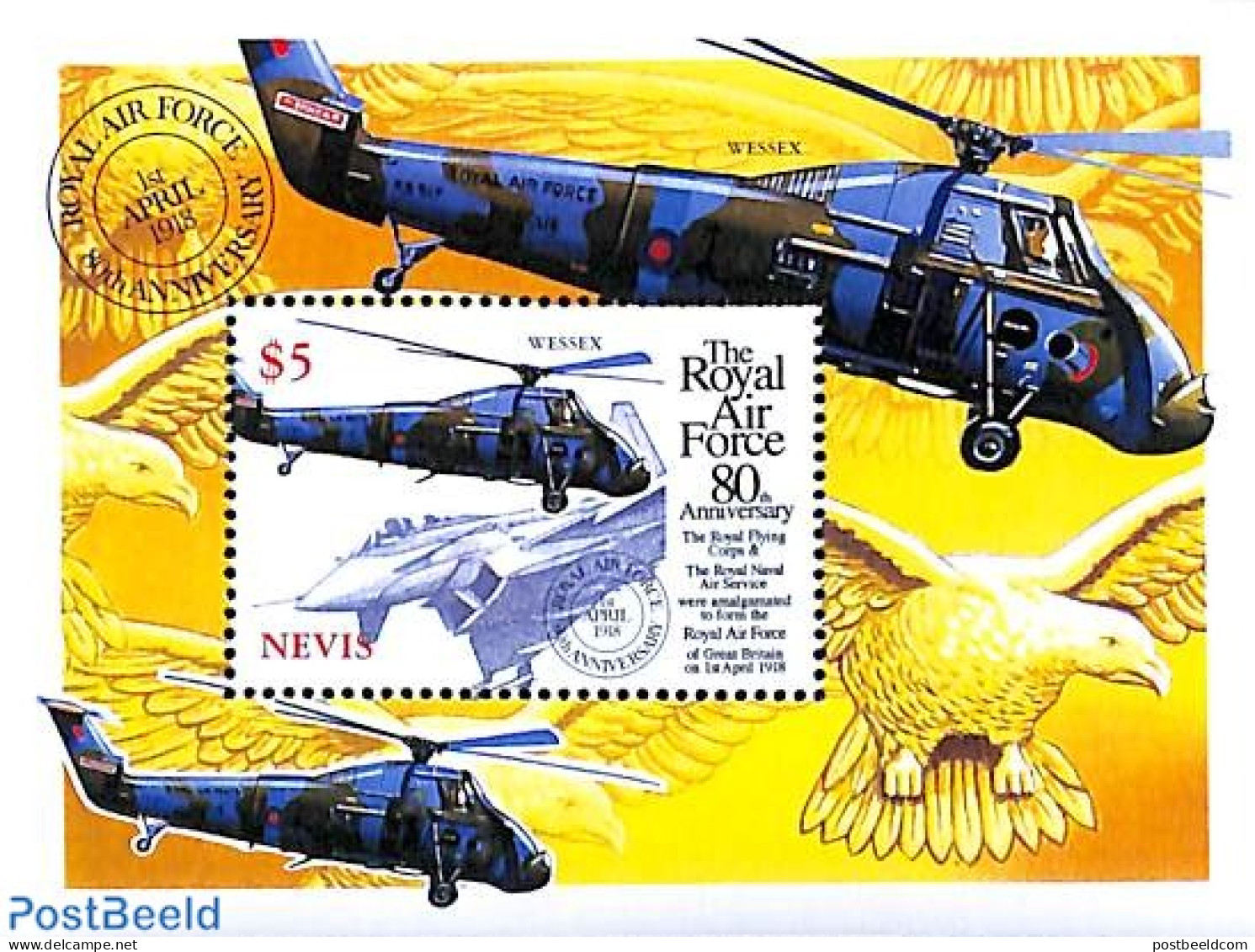 Nevis 1998 RAF, Wessex Helicopter S/s, Mint NH, Transport - Helicopters - Aircraft & Aviation - Hubschrauber