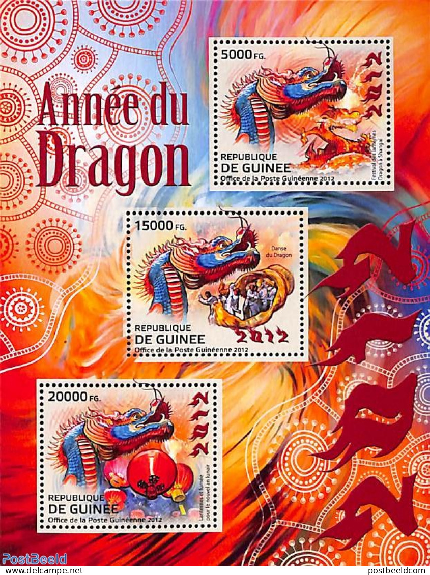 Guinea, Republic 2012 Year Of The Dragon 3v M/s, Mint NH, Various - New Year - Neujahr
