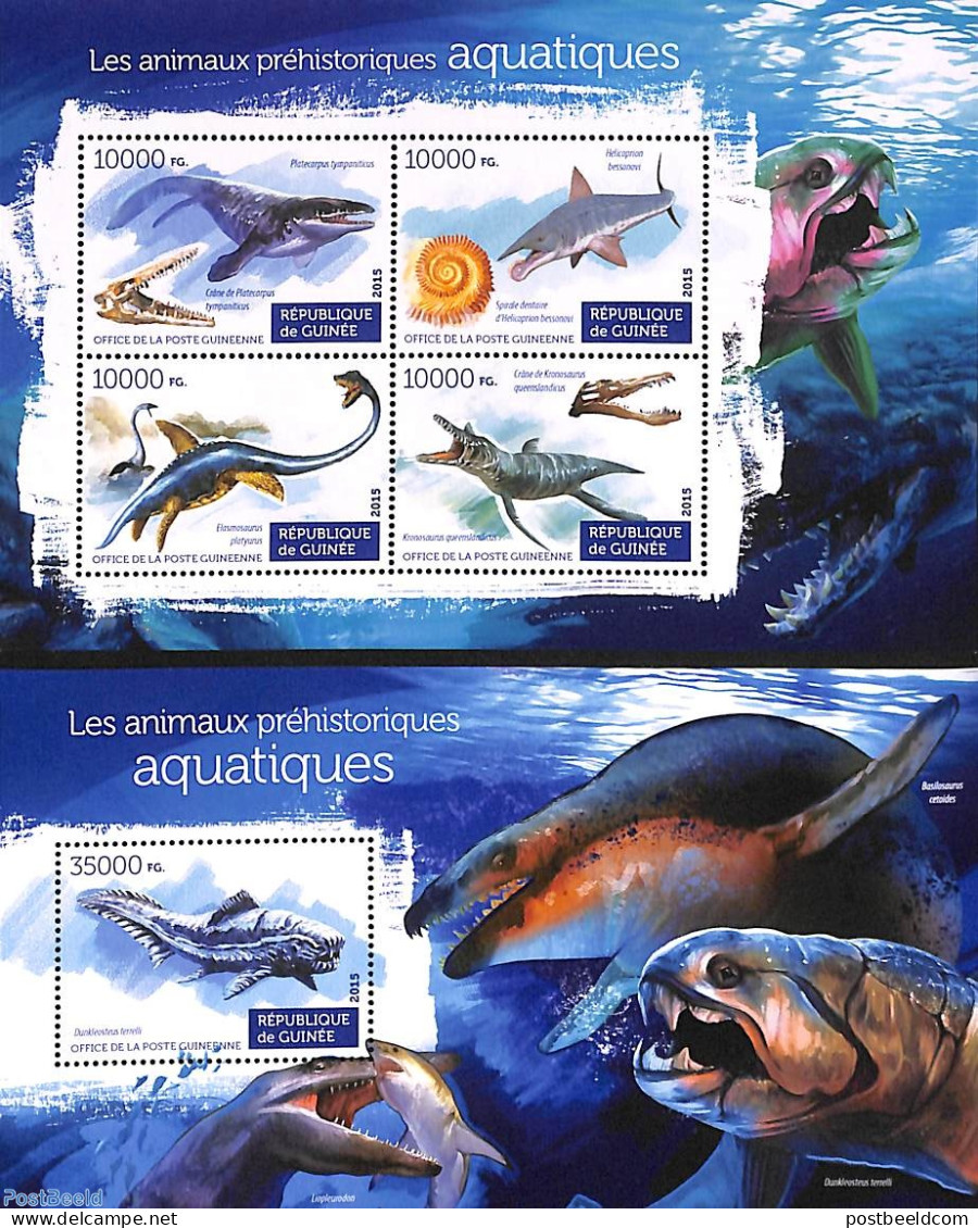 Guinea, Republic 2015 Prehistoric Water Animals 2 S/s, Mint NH, Nature - Fish - Prehistoric Animals - Poissons