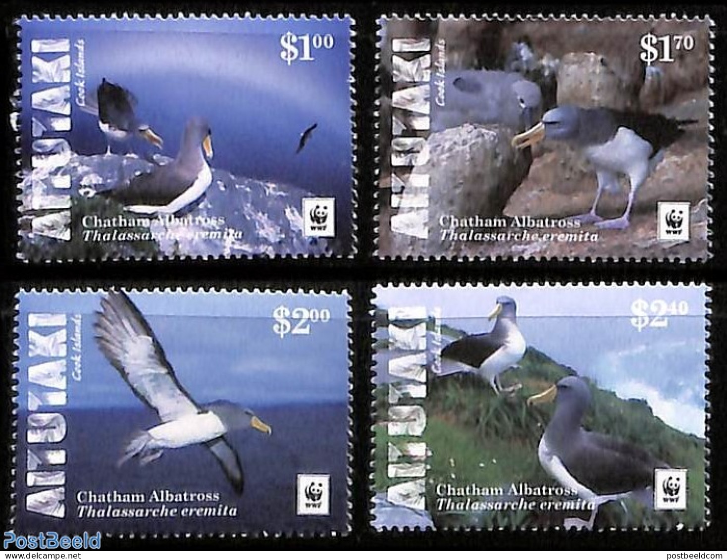 Aitutaki 2016 WWF, Chatham Albatross 4v (without White Borders), Mint NH, Nature - Birds - World Wildlife Fund (WWF) - Aitutaki