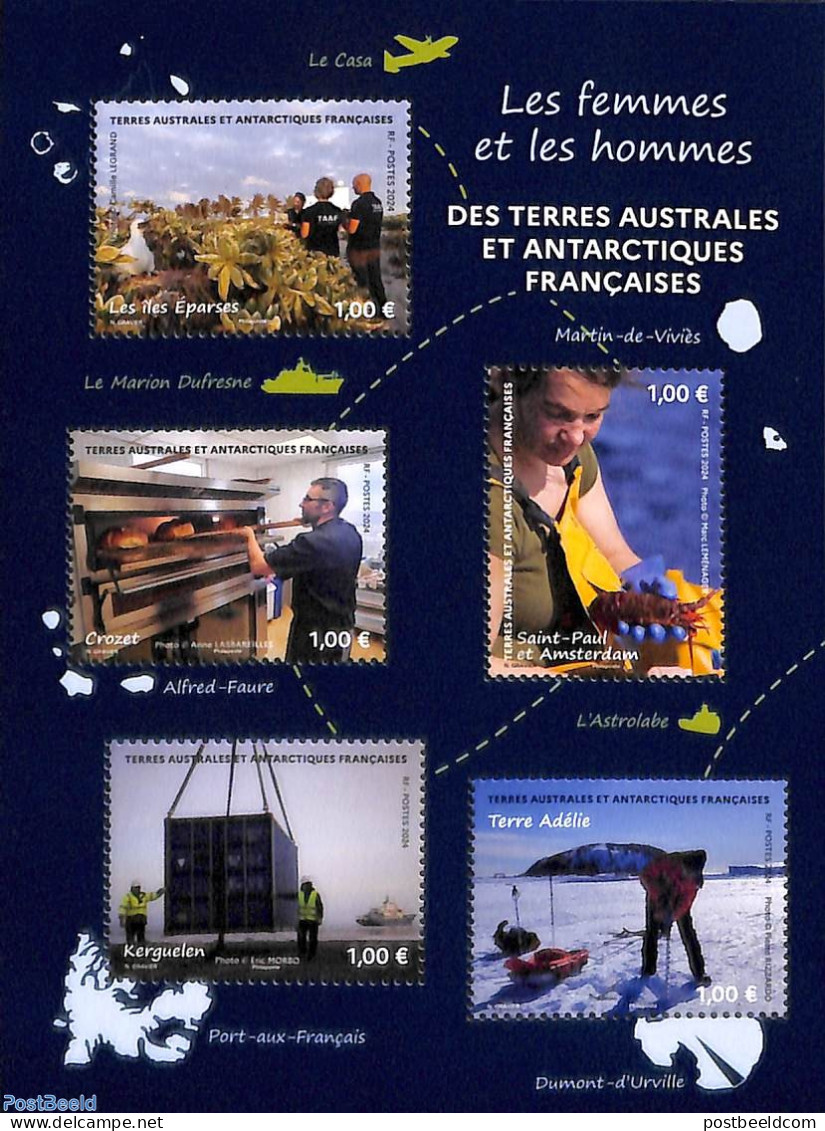 French Antarctic Territory 2024 Women And Men 5v M/s, Mint NH, Health - Nature - Transport - Bread & Baking - Birds - .. - Neufs