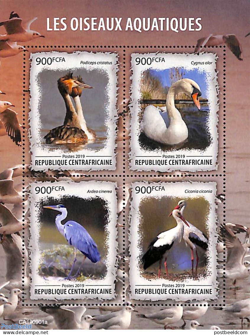 Central Africa 2019 Water Birds 4v M/s, Mint NH, Nature - Birds - Centrafricaine (République)