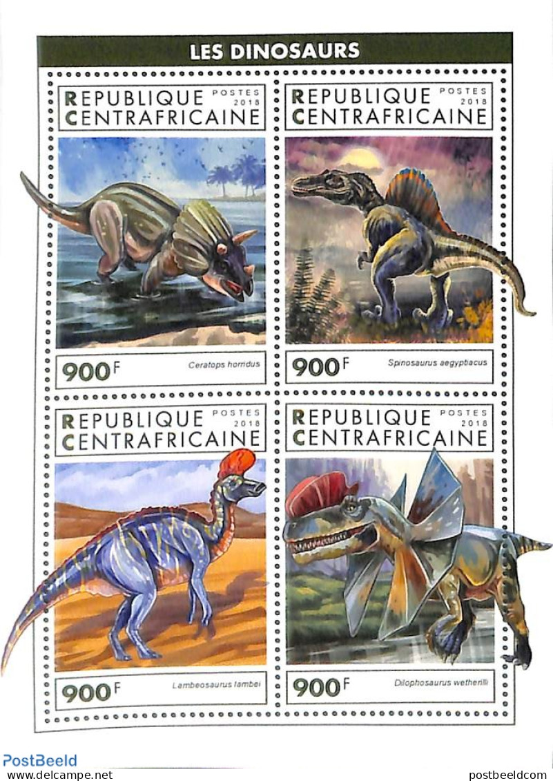 Central Africa 2018 Dinosaurs 4v M/s, Mint NH, Nature - Prehistoric Animals - Prehistorics