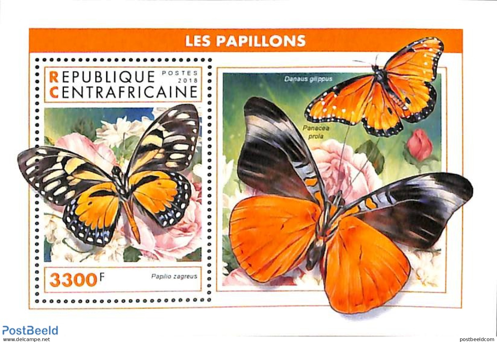 Central Africa 2018 Butterflies S/s, Mint NH, Nature - Butterflies - Centrafricaine (République)