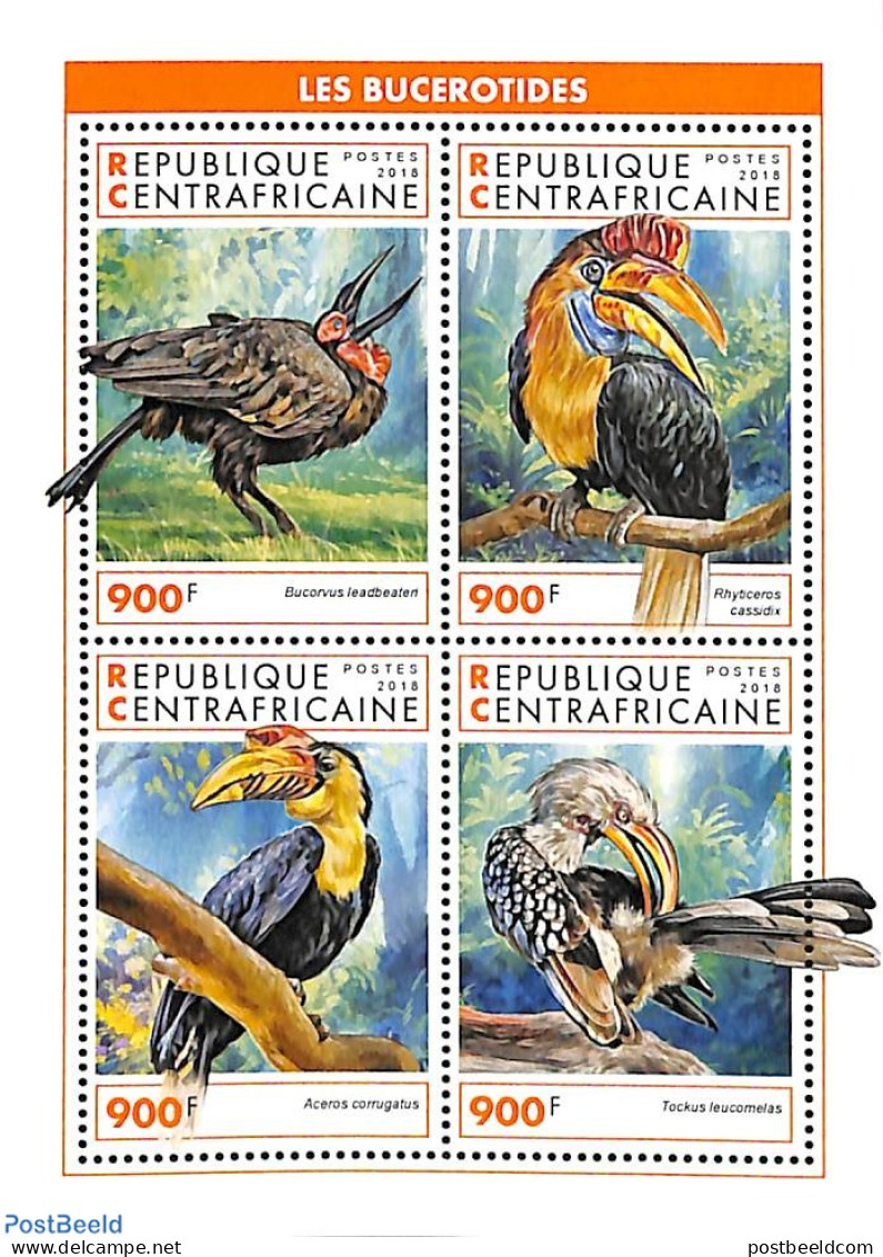 Central Africa 2018 Hornbill 4v M/s, Mint NH, Nature - Birds - Central African Republic