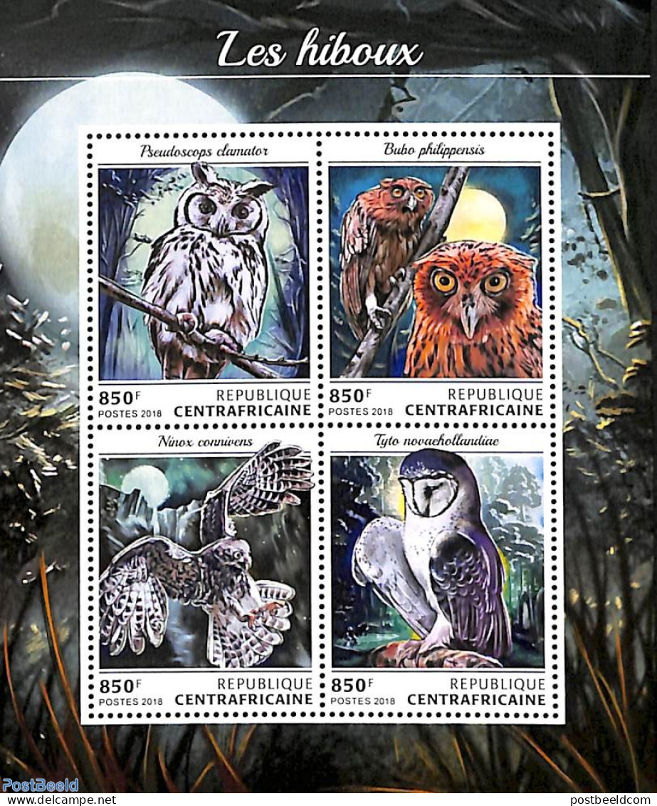 Central Africa 2018 Owls 4v M/s, Mint NH, Nature - Birds - Owls - Central African Republic