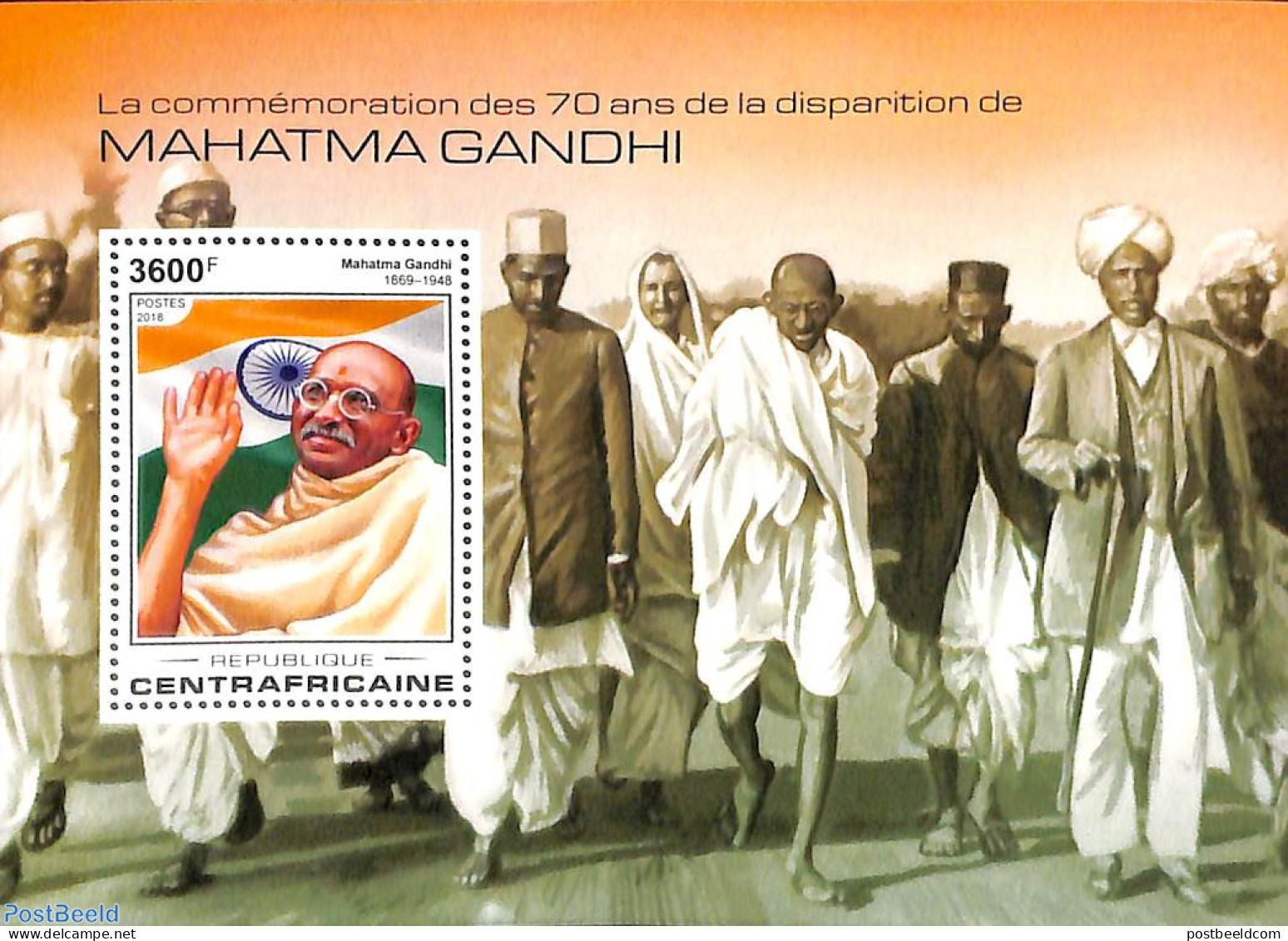 Central Africa 2018 M. Gandhi S/s, Mint NH, History - Gandhi - Mahatma Gandhi
