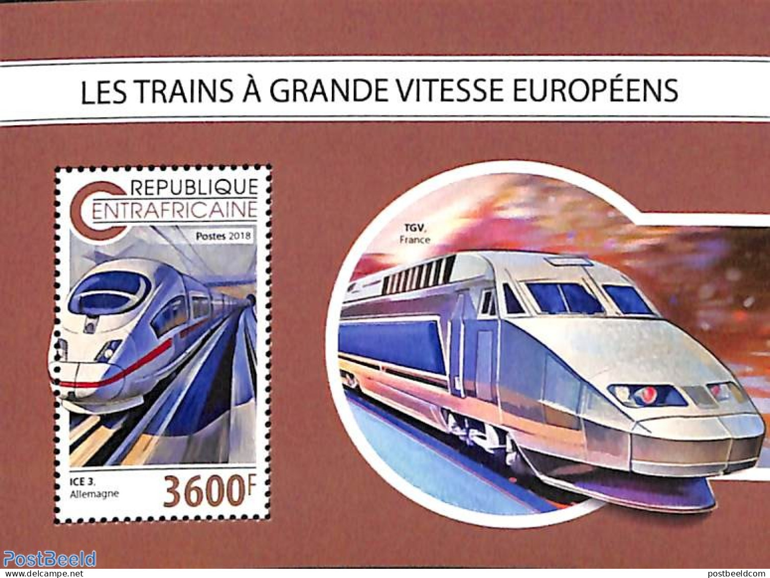 Central Africa 2018 High Speed Trains S/s, Mint NH, Transport - Railways - Trenes