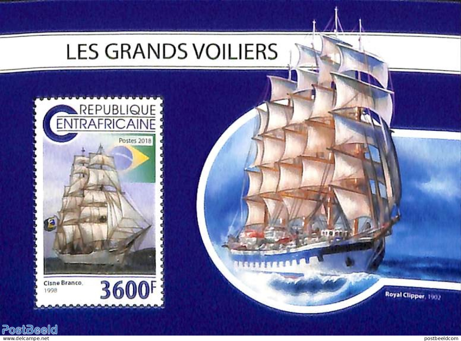 Central Africa 2018 Large Sailing Ships S/s, Mint NH, Transport - Ships And Boats - Bateaux