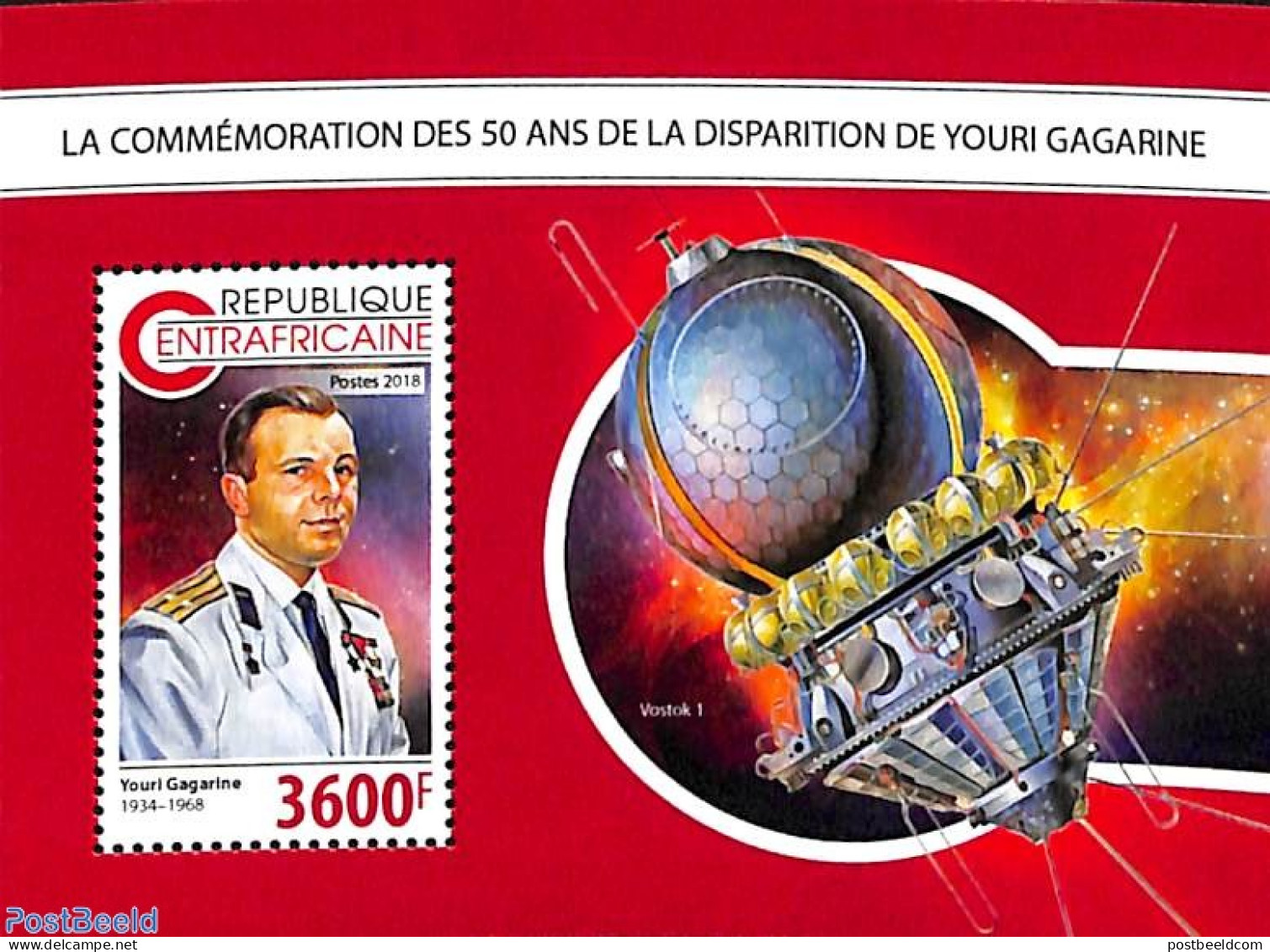 Central Africa 2018 Yuri Gagarin S/s, Mint NH, Transport - Space Exploration - Zentralafrik. Republik