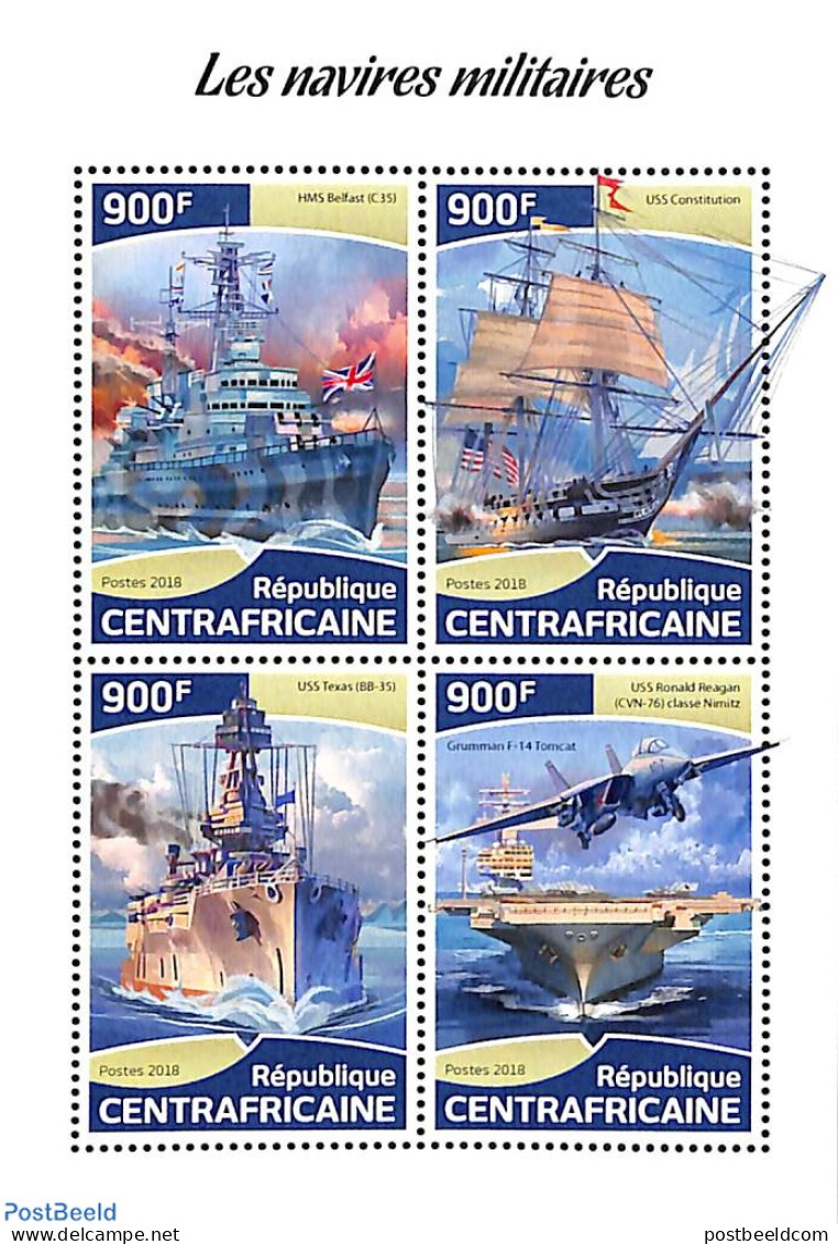 Central Africa 2018 Military Vessels 4v M/s, Mint NH, Transport - Aircraft & Aviation - Ships And Boats - Flugzeuge