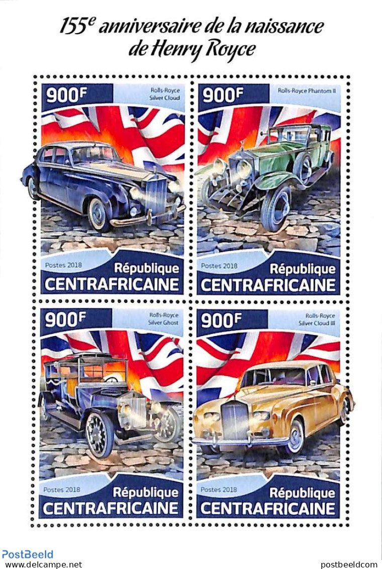 Central Africa 2018 Henri Royce 4v M/s, Mint NH, Transport - Automobiles - Automobili