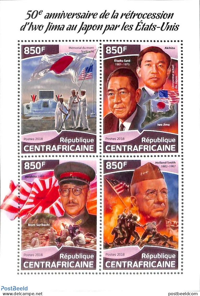 Central Africa 2018 Iwo Jima 4v M/s, Mint NH, History - World War II - WO2