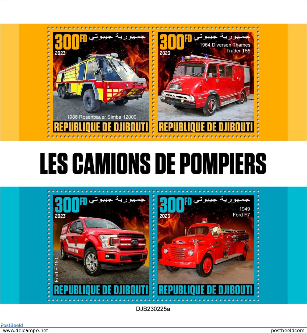 Djibouti 2023 Fire Engines, Mint NH, Transport - Automobiles - Fire Fighters & Prevention - Coches