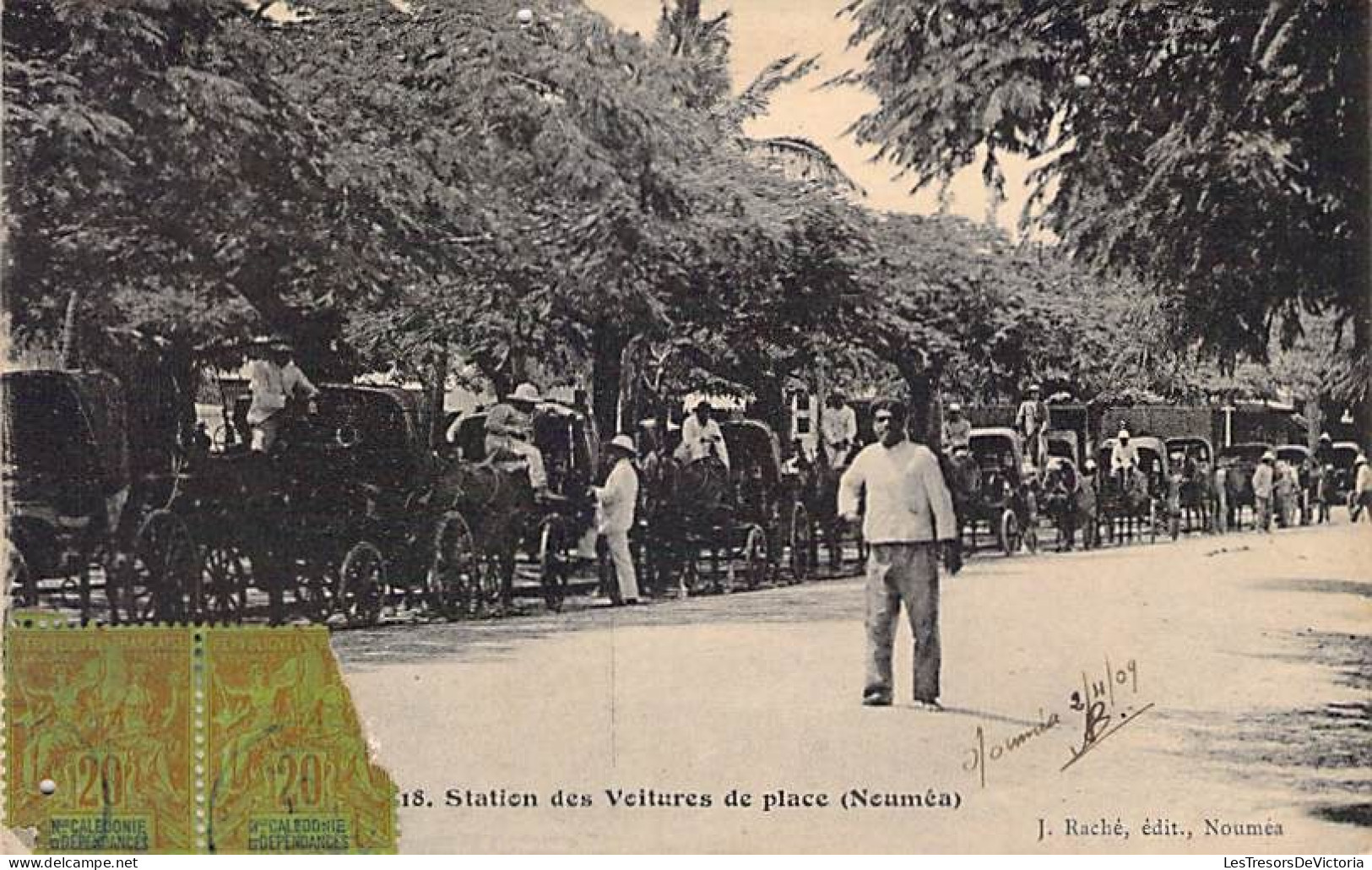 Nouvelle Calédonie - Nouméa - Station De Voiture De Plage - Animé - Daté 1909 - Carte Postale Ancienne - New Caledonia