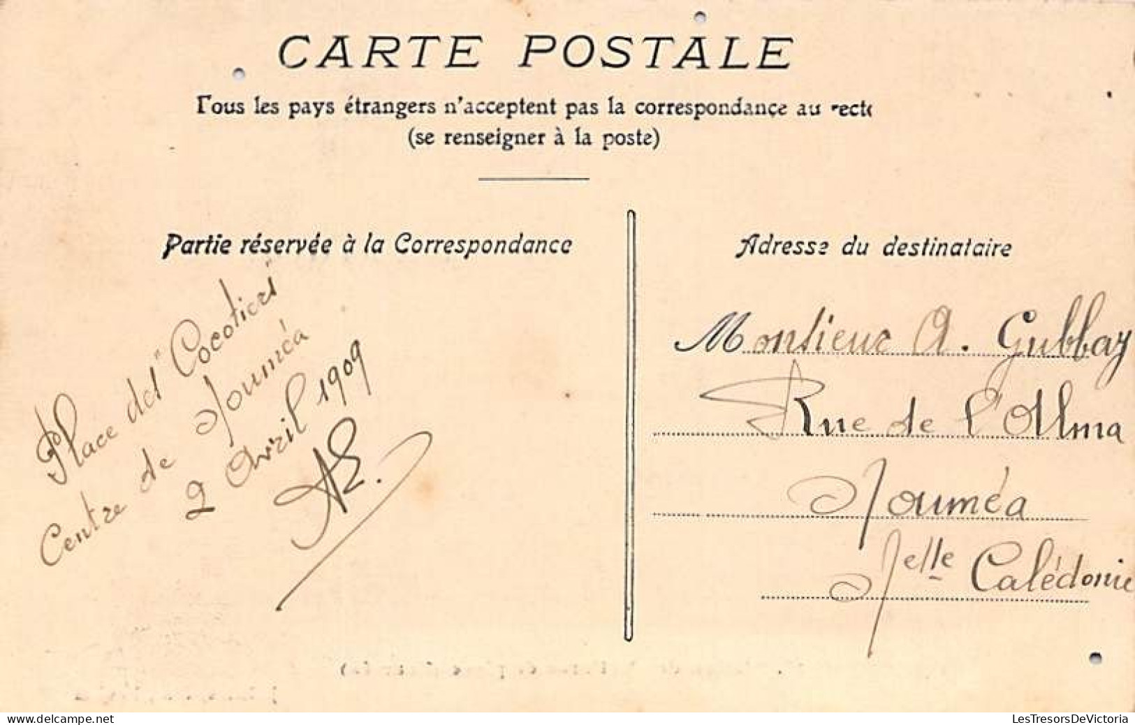 Nouvelle Calédonie - Nouméa - Station De Voiture De Plage - Animé - Daté 1909 - Carte Postale Ancienne - Nueva Caledonia