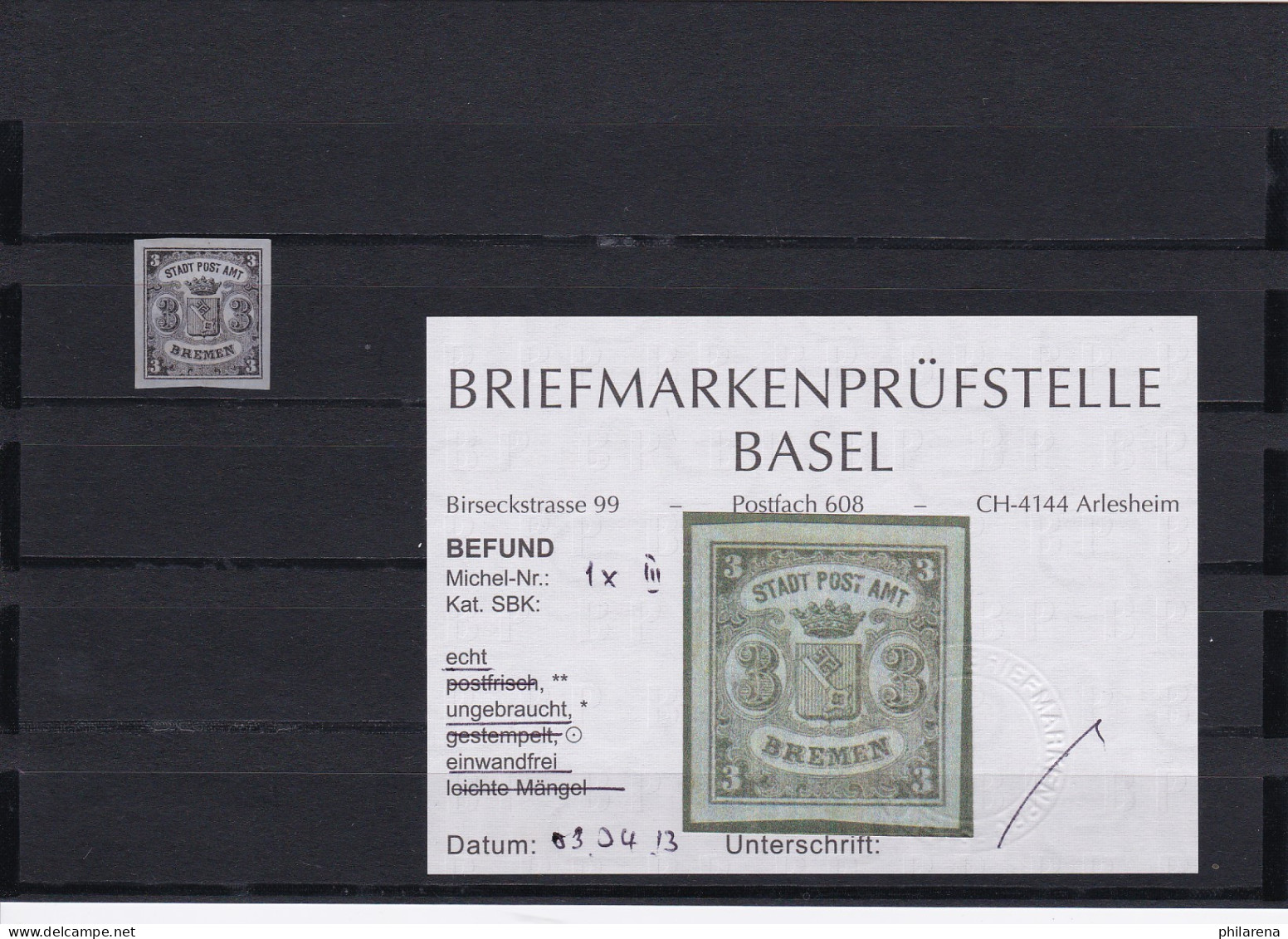 Bremen: Stadt Post Amt, Nr. 1x III, Ungebraucht - Brême