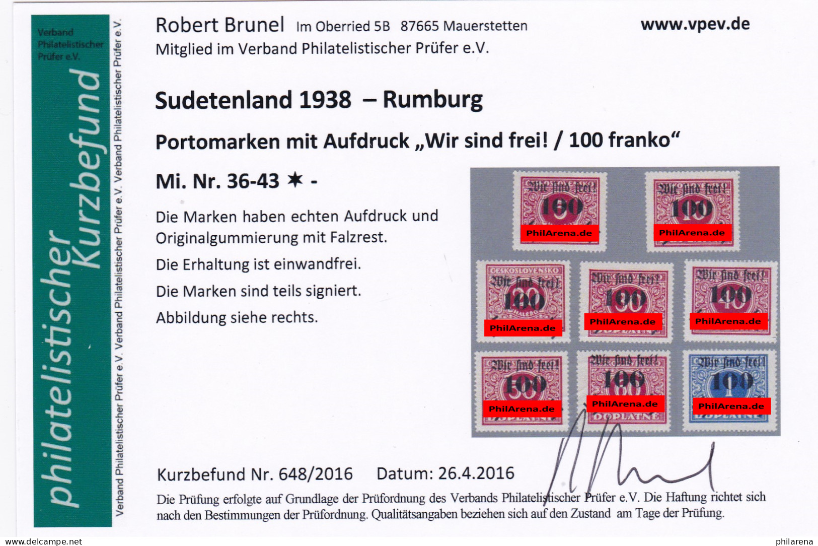 Sudetenland Rumburg, MiNr. 36-43, * - Sudetenland