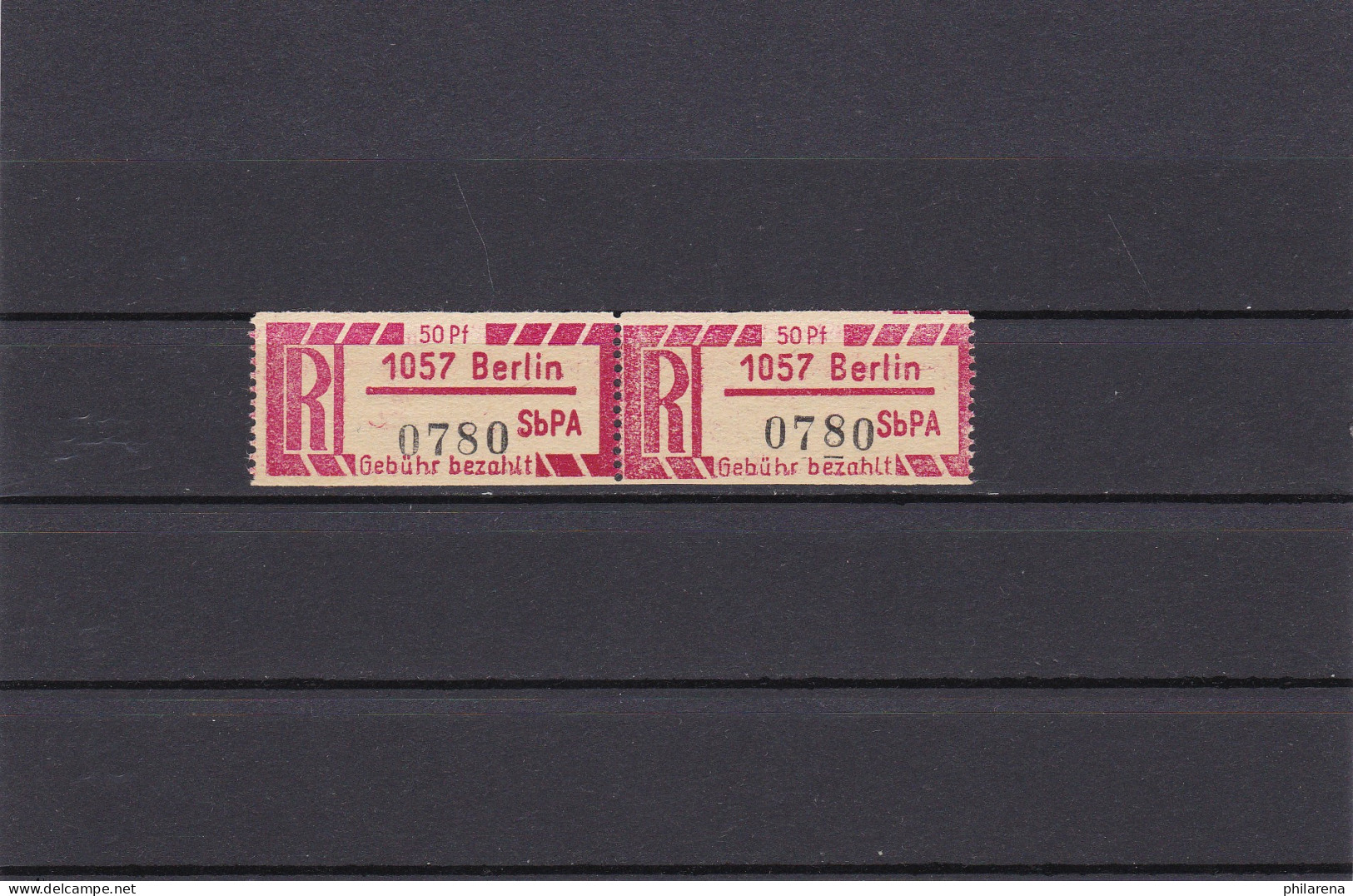 DDR: Einschreibemarke SbPA, 1057 Berlin, Waagrechtes Paar, Nr. 1 Cx - Labels For Registered Mail