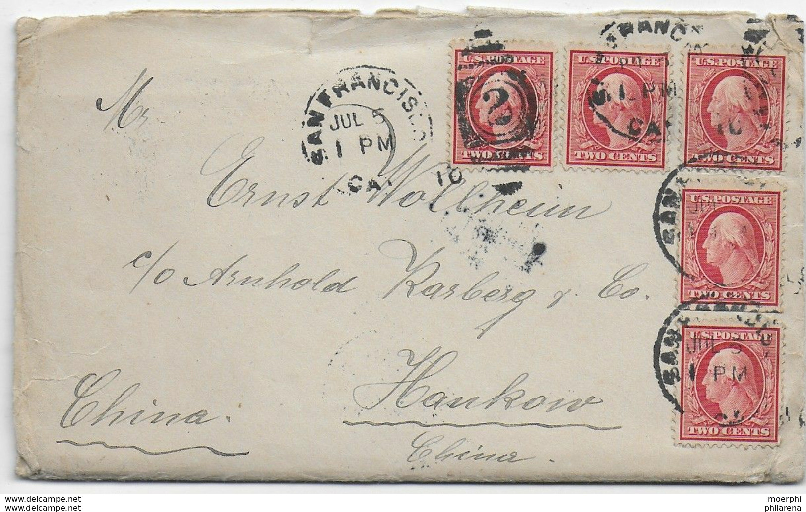 USA Cover With Letter Content To Hangkow Via Shanghai, 1910 - Andere & Zonder Classificatie