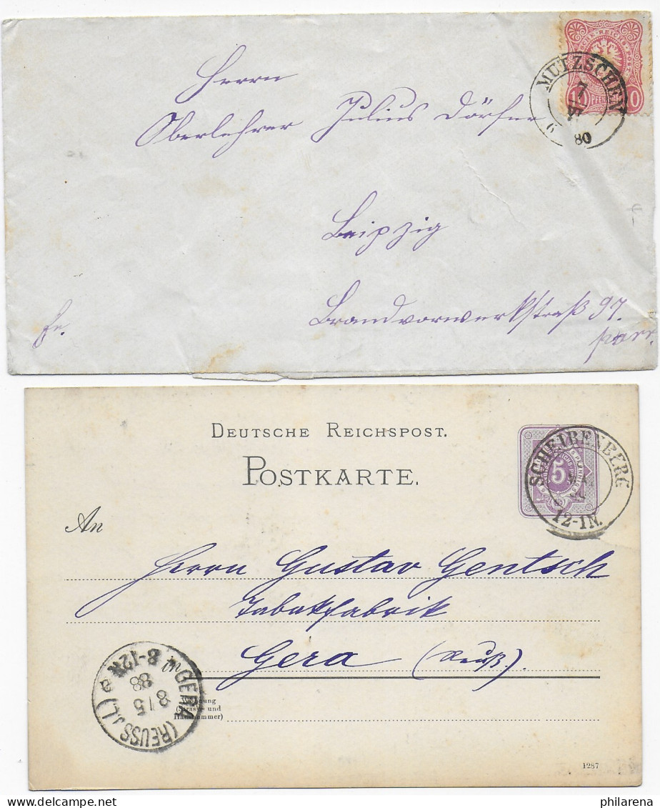 2x Briefe Sachsen, Nachverwendung: Mutzschen, Scheibenberg 1880/88 - Sachsen