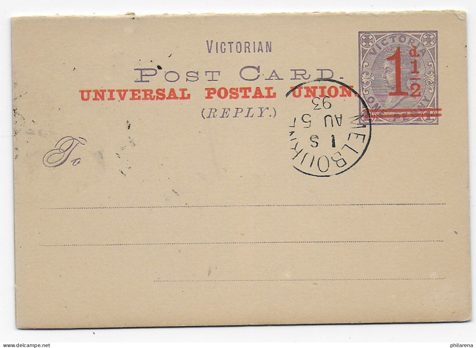 Double Post Card Incl. Reply Card From North Melbourne 1893 - Other & Unclassified