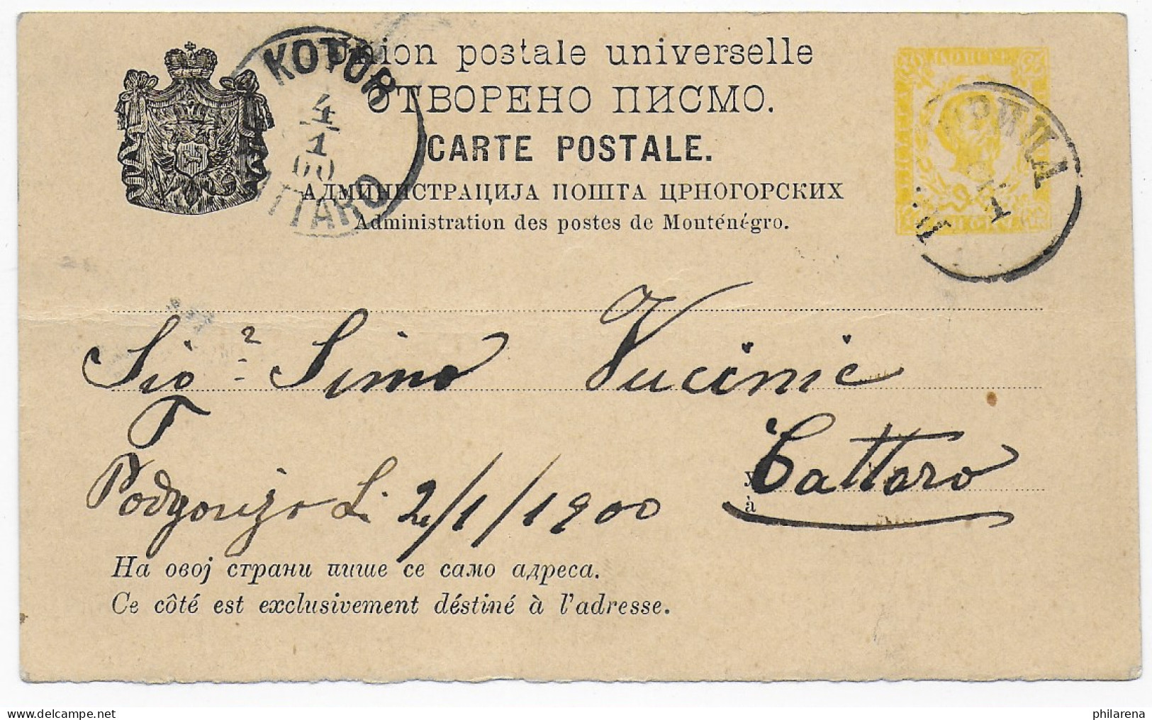 Post Card 1900 To Cattaro/Kutor - Montenegro