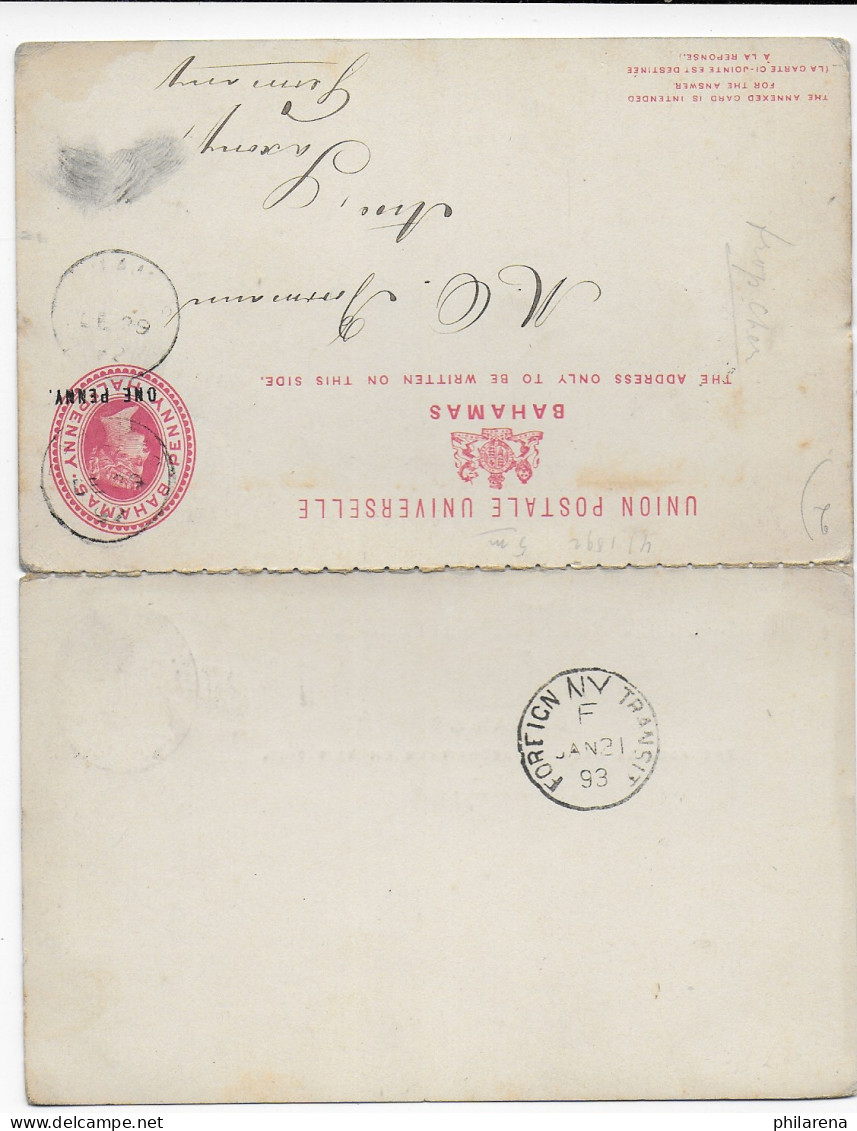 Bahmas Post Card With Reply Card, 1893 - Bahamas (1973-...)