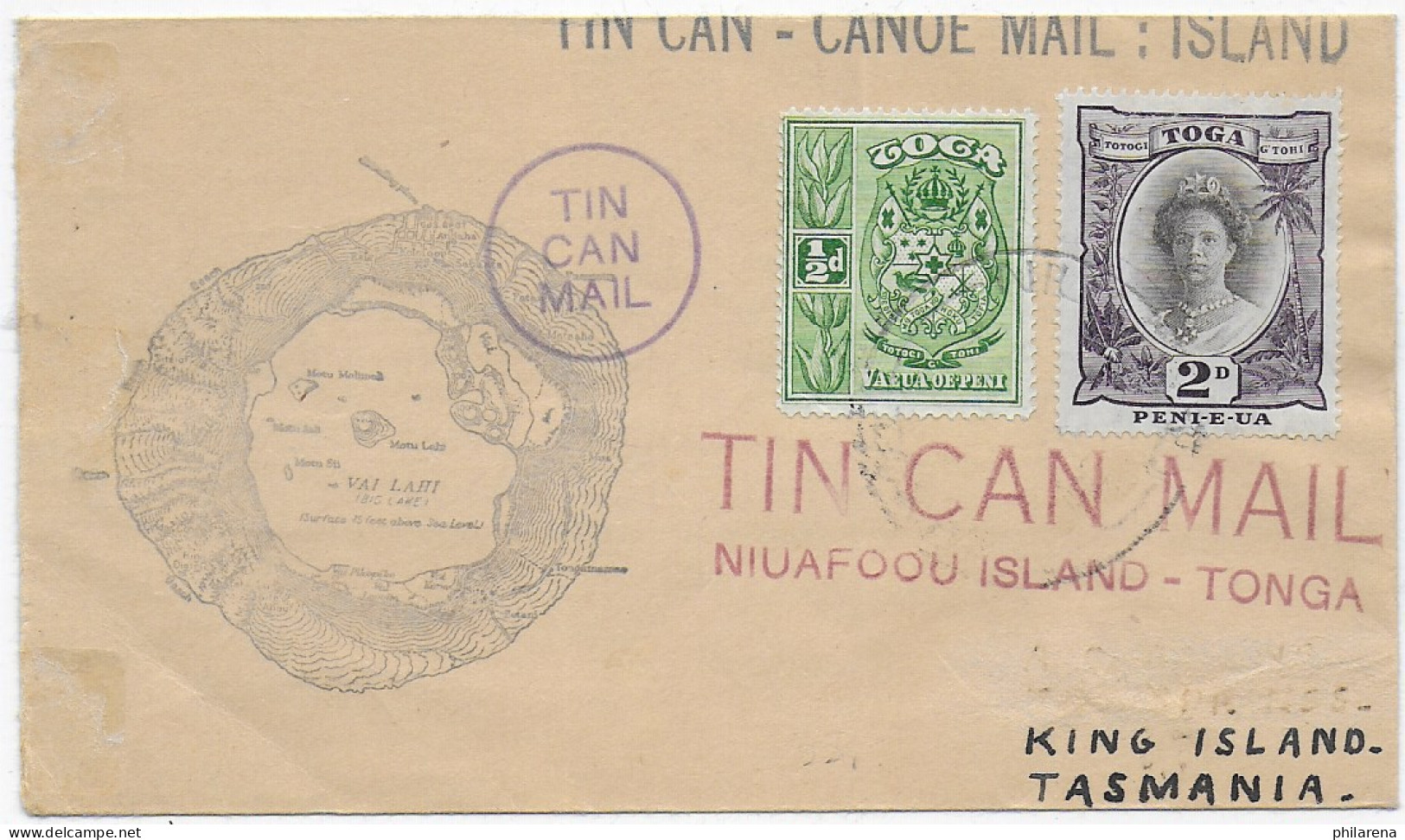 Tin Can Mail Niuafoou Island - Tonga 1938 - Tonga (1970-...)