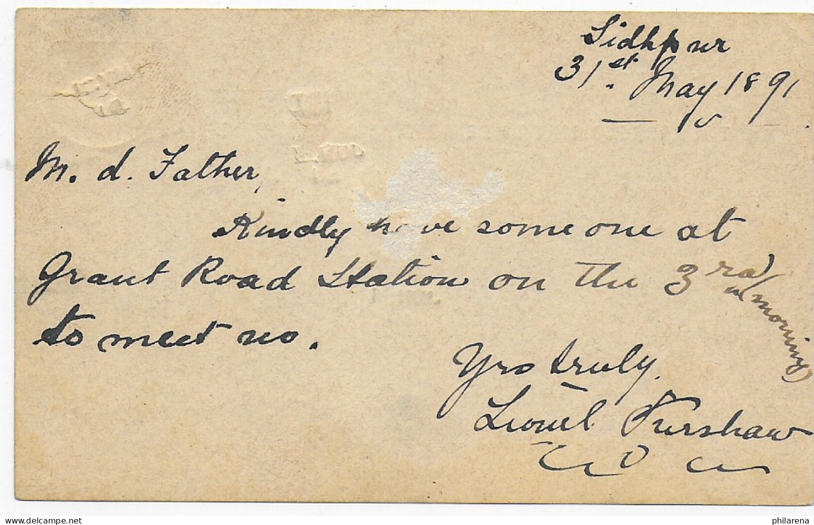 Post Card Mazgaon, Bombay, 1891 - Sonstige & Ohne Zuordnung
