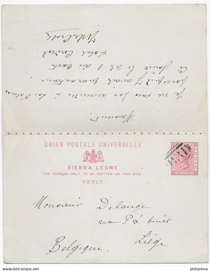 Sierra Leone, Freetown Post Card With Reply Card To Belgium, Liège 1893 - Sierra Leone (1961-...)