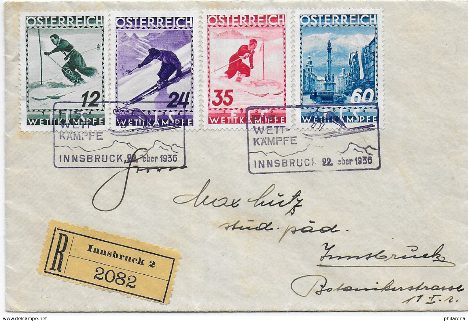 Einschreiben Innsbruck FIS Wettkämpfe 1936, MiNr. 623-626, Kein FDC - Lettres & Documents