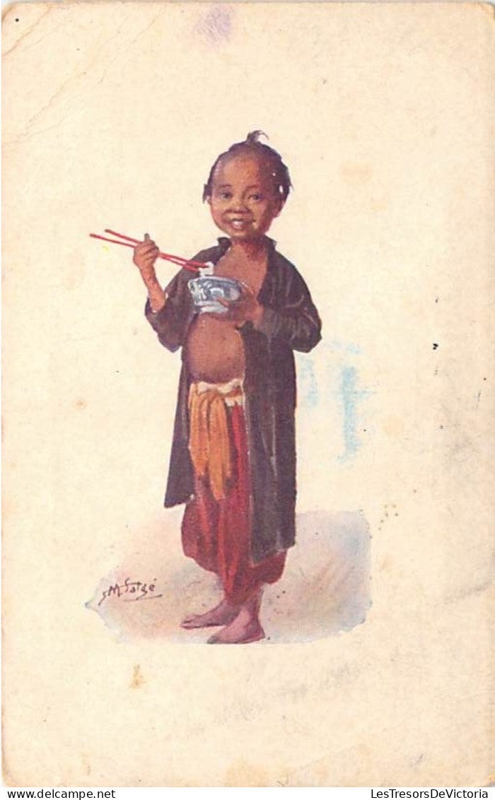 Illustrateur - SM. Satgé - Enfant Asiatique Qui Mange Du Riz  - La Bolée De Riz - Carte Postale Ancienne - Other & Unclassified