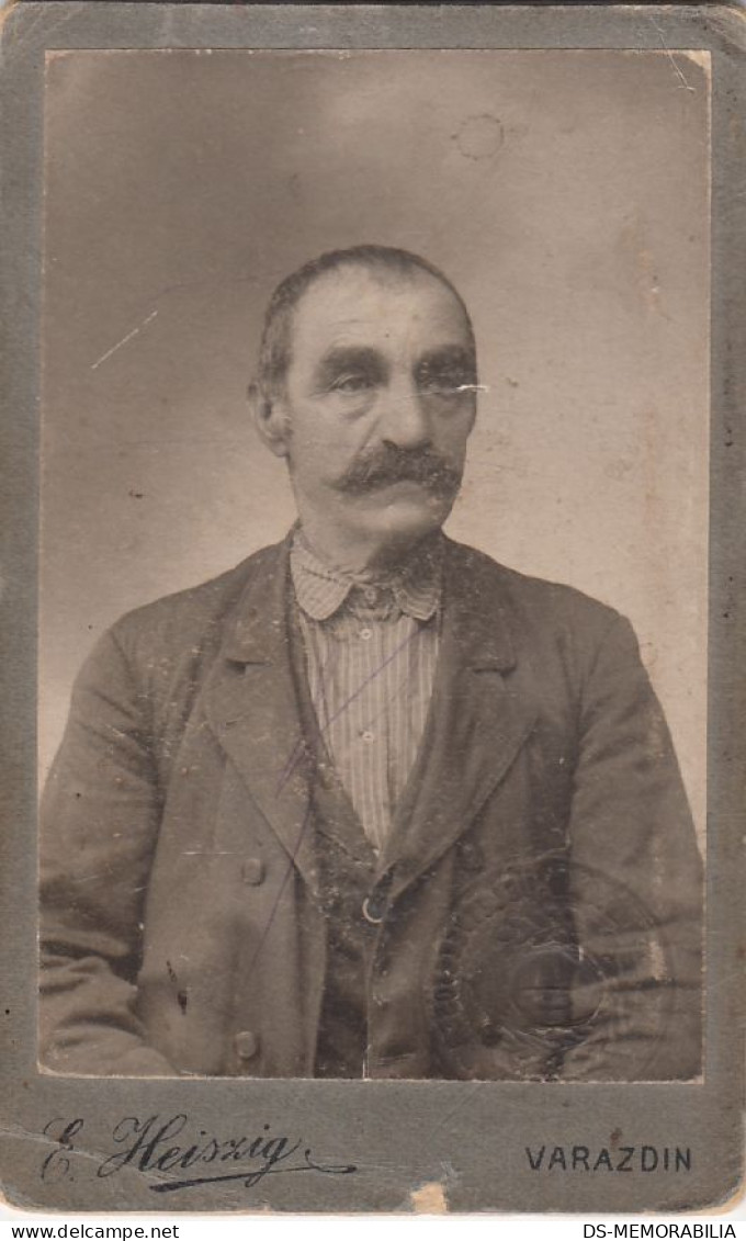 Old Man With A Mustache Atelier Heiszig Varazdin Croatia Hungary State Railways Identity Card ID - Alte (vor 1900)