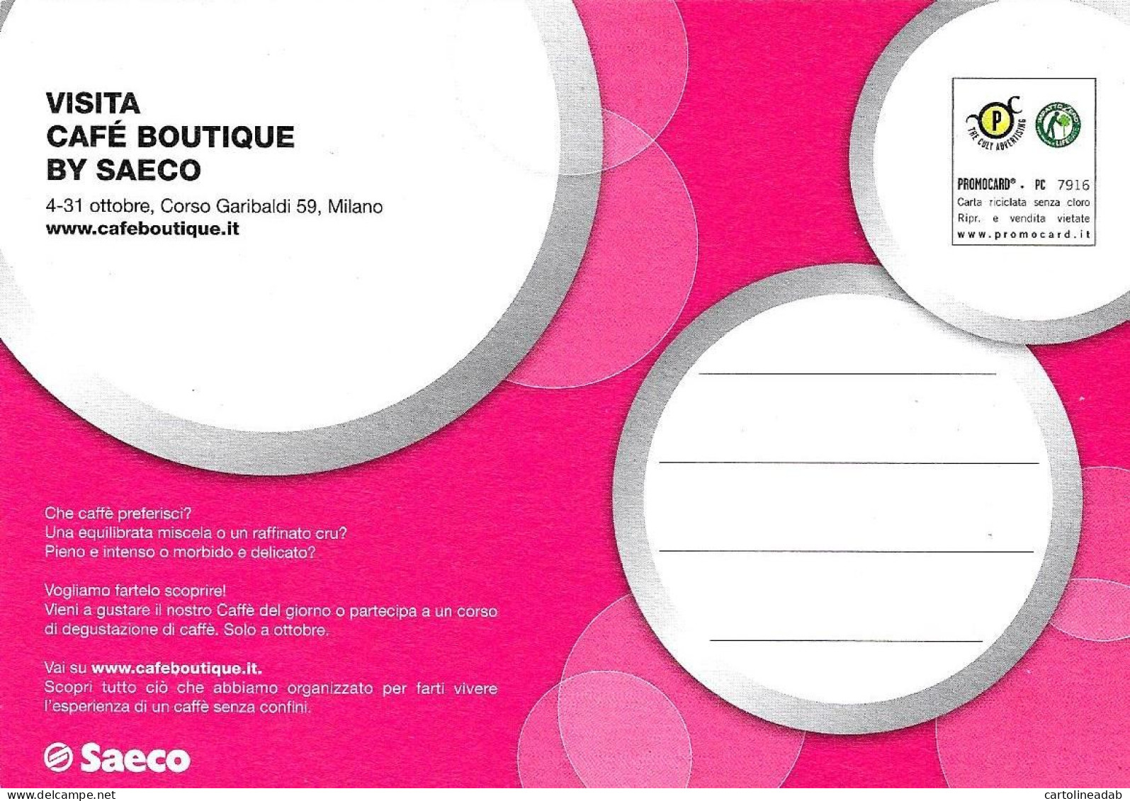 [MD9164] CPM - AVSI - CAFFE' BOUTIQUE BY SAECO - PROMOCARD 7916 - PERFETTA - Non Viaggiata - Publicidad